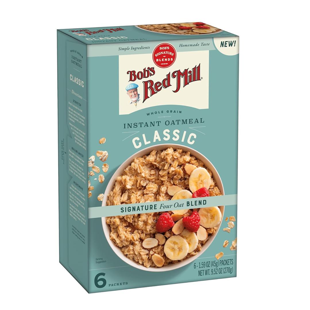 Bob's Red Mill Instant Oatmeal Packets, Classic, 6 Packets Total (1 Box/6 Packets per Box), Non-GMO, Gluten Free, Whole Grain (EXP 01/07/27)