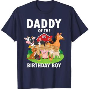 Daddy of The Birthday Boy Farm Animals Matching Farm Theme T-Shirt, XL