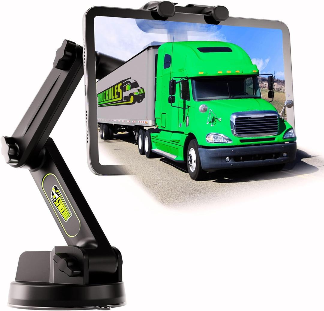 Tablet Holder for Truck Tablet Mount - iPad Mount for Truck, Heavy Duty Super Suction Cup, 16.7 inch Long Arm & Stable, Device & iPad Holder for Dashboard, Windshield and Window - Semi Trucker