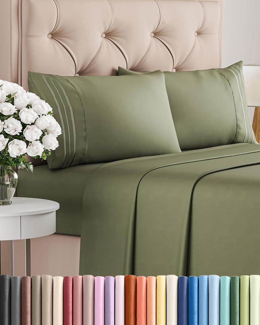 CGK Linens Queen Size 4 Piece Sheet Set - Comfy Breathable & Cooling Bed Sheets Set - Hotel Luxury Bedding for Women, Men, Kids, Teens, Boys & Girls - Deep Pockets, Soft and Wrinkle Free - Oeko-Tex - Sage Green
