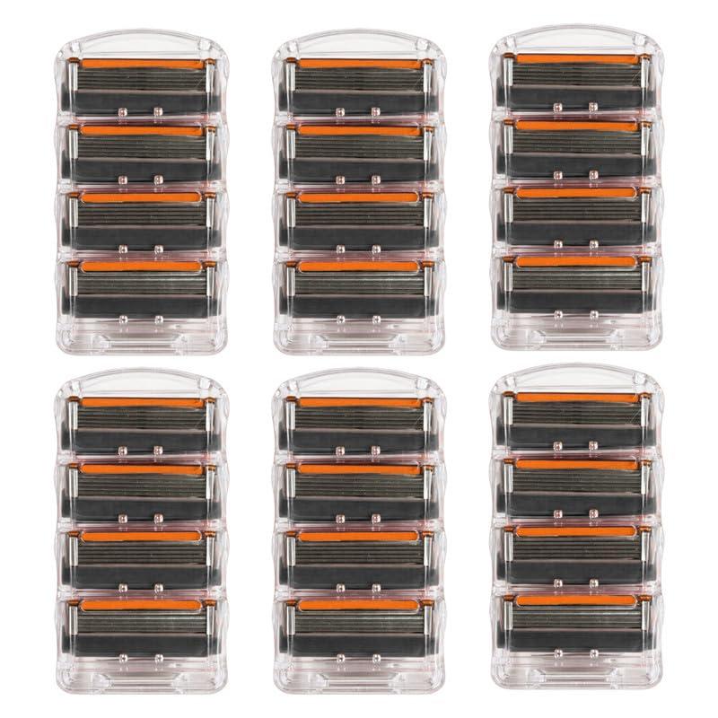 24 Pack Razor Blades for Men 5 Layer Razor Refills Compatible with Gillette Fusion 5, Lubrication Strip & Precision Trimmer, Mens Replacement Razor Blade Cartridges, (Black)