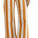 Tankaneo Womens Cropped Striped Jeans Casual High Waisted Stretchy Straight Leg Denim Pants with Pockets (6, Orange)