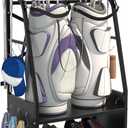 Golf Bag Organizer - Wall Mount & Freestanding - Holds 2 Golf Bags w/ 4 Club Racks, 10 Hooks & Storage Shelf - Golf Bag Stand w/Adjustable Feet for Garage, Store, Club, Shed