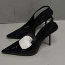 KISSASA Slingback Heels for Women, Kitten Heels Women Pumps Pointed Toe, Slip On Stretch Strap Sexy Backless Patent Leather Fashion Dress Wedding Pumps Shoes size 5