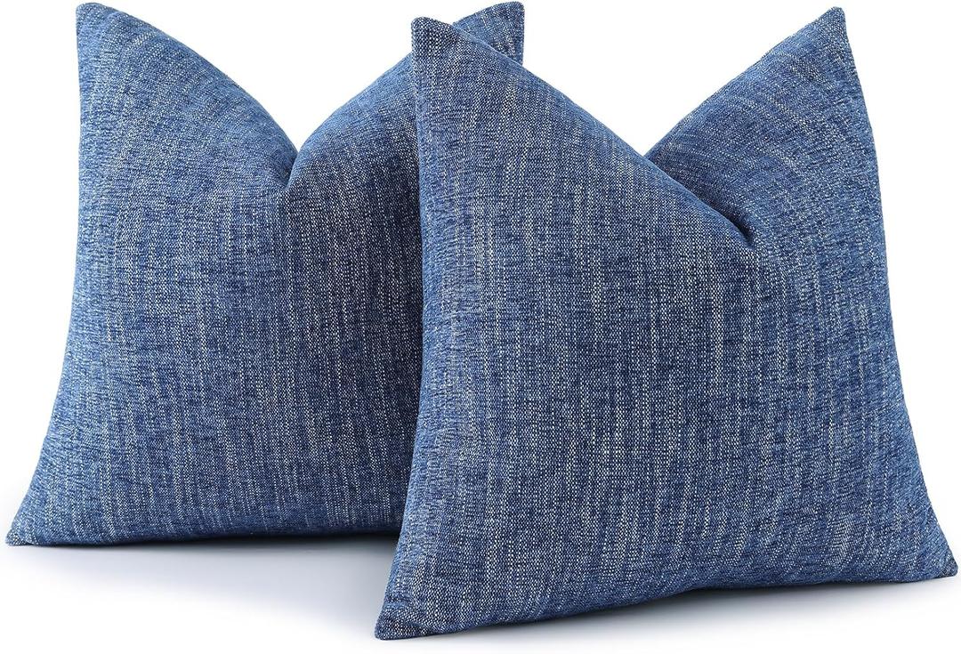 decorUhome Chenille Decorative Throw Pillow Covers 18x18 Set of 2, Farmhouse Textured Square Neutral Solid Accent Pillow Covers for Couch Sofa Bed Living Room Home Decor, Navy Blue
