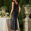BeryLove Sequin Formal Wedding Guest Prom Cocktail Party Long Ruffle Dresses Sparkly Evening Mother of The Bride Dress (Black, XL)