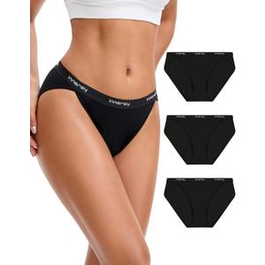 INNERSY Women's Bikini Period Underwear Cotton Menstrual Leakproof Panties 3-Pack (Medium, Pure Black)