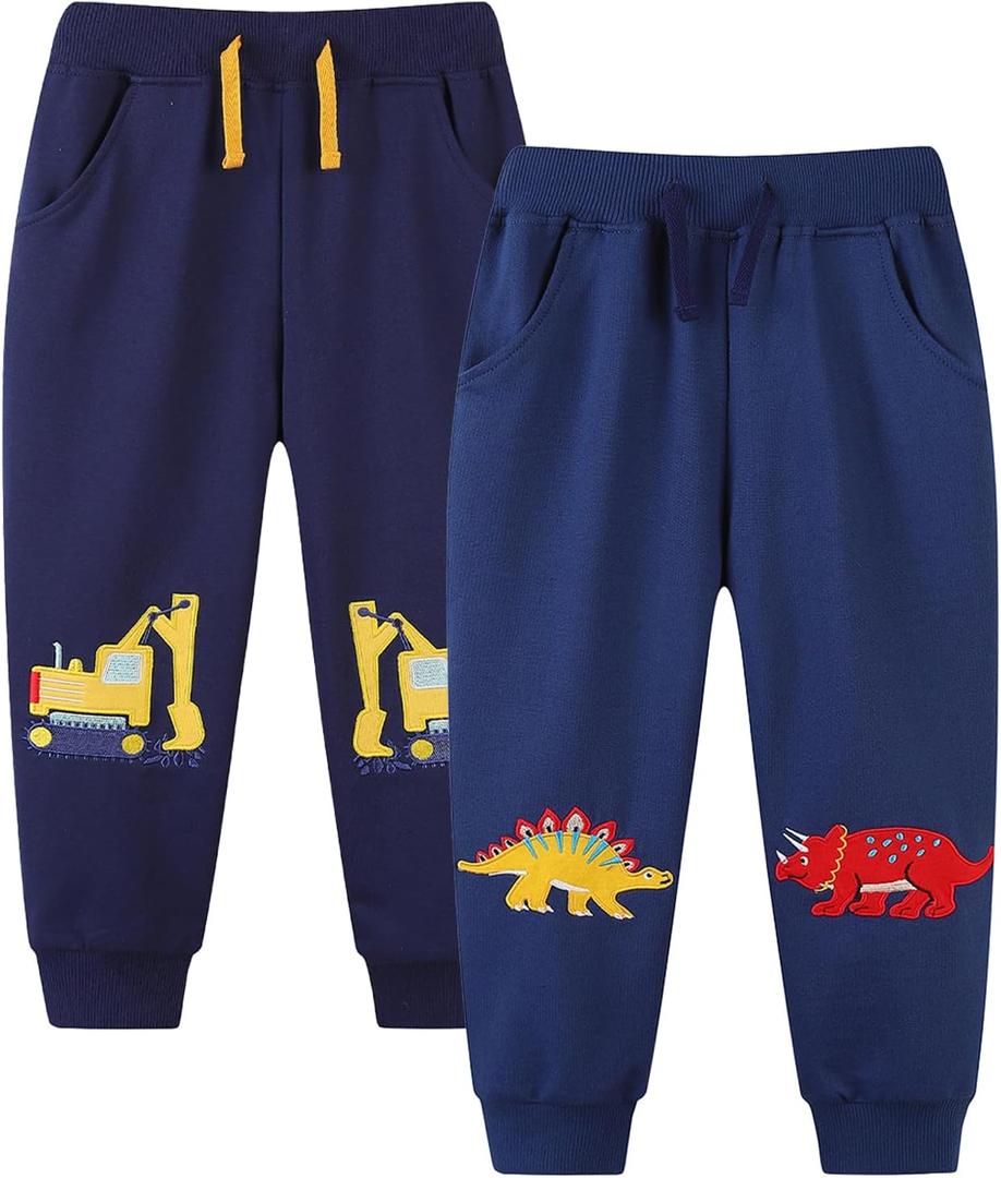 Bumeex Baby and Toddler Boys' 2-Pack Pull on French Terry Pants 1-7Y (Excavator+dinosaur) Bumeex Baby and Toddler Boys' 2-Pack Pull on French Terry Pants 1-7Y (Excavator+dinosaur)