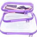3 Pcs Clear Hard Zipper Case, Hard Shell Plastic Clear Organizer Bag, Transparent Makeup Pouches, Portable Box for Travel Toiletries Storage Bins (Purple) (1M2S)