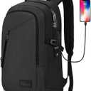 Mancro Business Travel Laptop Backpack, Anti Theft Slim Laptop Bag with USB Charging Port for Men and Women, Water Resistant Computer Bag Fits 15.6 Inch Laptop and Notebook (Black)