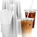 Goodluck 100 Pack 20oz Plastic Cups with Lids and Straws, Clear Disposable Iced Coffee Cups, Food Safe Cold Drink Cups for Bubble Tea, Smoothies & Shakes, BPA Free