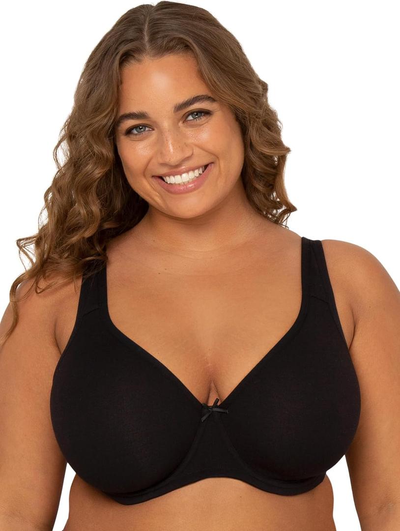 Fit For Me By Fruit of the Loom Women's Plus Size Cotton Unlined Underwire Bra-Pinch-Free Straps - Side and Back Smoothing (38G, Black Hue)