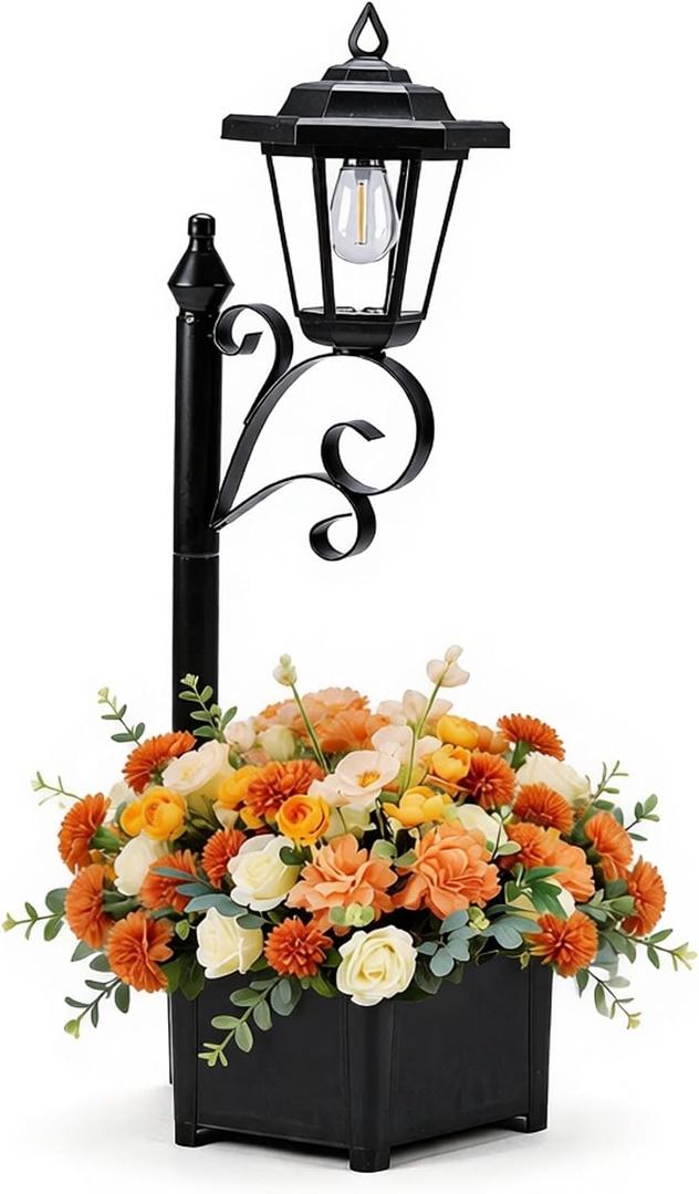 2-in-1 Solar Planter and Lamp Post Light, 75cm, Black