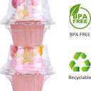 Cupcake Boxes Individual Cupcake Containers, 50 Packs Regular Single Cupcake Holder High Topping for Muffins, Thicker Stackable Plastic Cupcake Carrier for Party (50 pack)