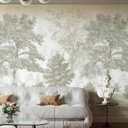 Vintage Forest Wall Mural 87" W X 110" H Peel and Stick Beige Green Tree Wall Mural Nature Landscape Wall Paper Self-Adhesive Large Wall Paintings Art Decor for Bedroom Living Room