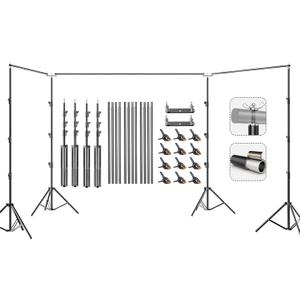 BEIYANG 10x30FT Photo Backdrop Stand, Angle Adjustable Triple Crossbar Extender Mount, Photography Background Support System, with Sand Bags,12 PCS Clamps for Wedding Party Celebration