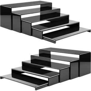 ANDGOO 10 Pack Large Acrylic Display Stands, 2 Set(10”L~11”L~12”L) Rectangular Display Stands, Acrylic Display Shelves for Figures, Perfume Organizer, Cupcake Dessert Table Display Set (Black)