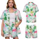Women's Hawaiian Shirt Shorts Floral Tropic Button Down Shirts Short Sleeve Outfits Vacation Beach Summer Lounge Suit