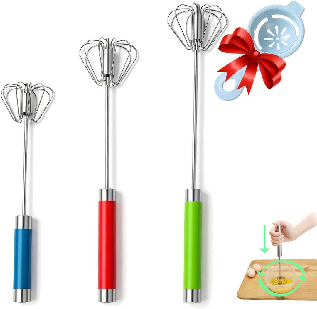 Semi-automatic Whisk, Stainless Steel Egg Beater, Hand Push Rotary Whisks Mixer Stirrer for Making Cream, Whisking, Beating and Stirring (3 Color2)
