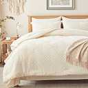 Zzlpp Twin Comforter Set 5 Pieces, Cream Tufted Bed in a Bag with Comforter and Pillowcase, All Season Boho Bedding Sets with 1 Comforter, 1 Pillow Sham, 1 Flat Sheet, 1 Fitted Sheet