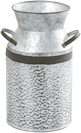 Deco 79 Metal Decorative Vase Milk Can Centerpiece Vase, Flower Vase for Home Decoration 8" x 7" x 12", Gray