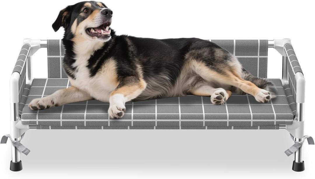 Elevated Dog Bed with Three-Sided Fence and Removable Cushion - Anti-Slip Feet, Stable Design, Easy Assembly, Indoor Relaxation & Outdoor Activities for Medium Dogs, All-Season Comfort, Size: Cushion-(M-)