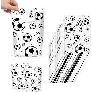 Infankey 50 PCS Soccer Gift Bags Plastic Soccer Goodie Goody Treat Snack Candy Bags Soccer Present Party Favor Bags Soccer Party Bags for Sports Theme Birthday Party Decoration Supplies, Set of 3