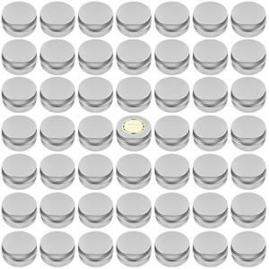 TUZAZO 48Pack 2 Oz Aluminum Tin Cans with Screw Lid and Labels, Refillable Travel Sized Cosmetic Containers Small Tins for Salves, Lotion Bars, Beard Balms, Candles