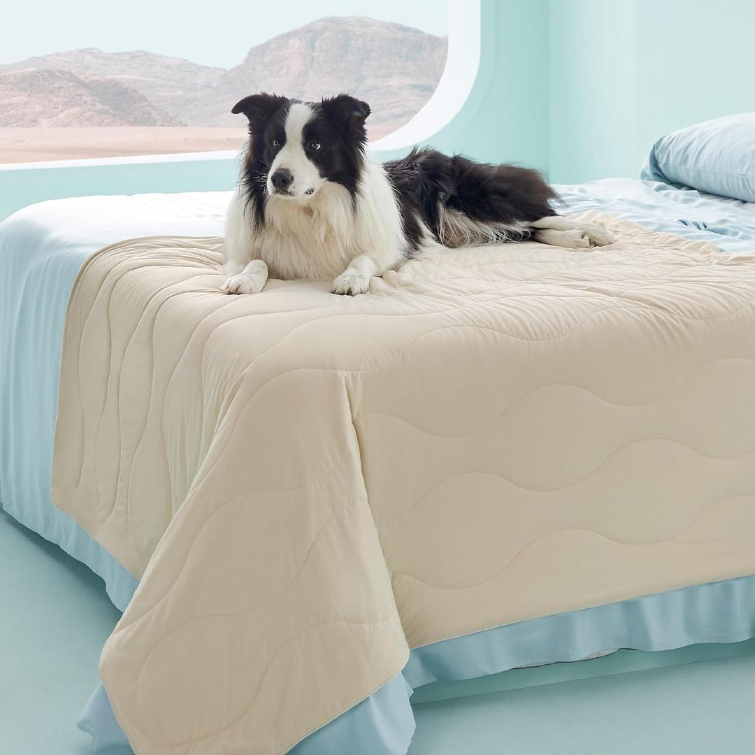 Bedsure Premium Cooling Blanket for Extra Large Dog - Q-MAX>0.5, Breathable Summer Washable Cold Pet Mat, Soft Durable Self Cooling Dog Mat for Hot Weather, Gentle Cream, 50x60