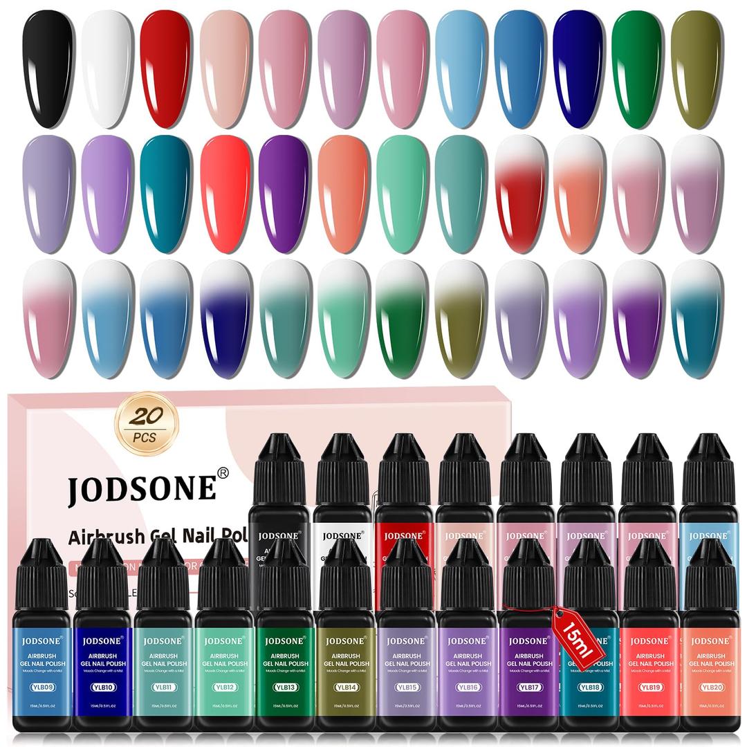 JODSONE 20 Colors Airbrush Gel Nail Polish Set for Nail Gradients No Dilution Gel Nail Polish DIY Various Patterns Nail Art, Girls Christmas Gift