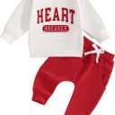 Toddler Baby Boy Clothes Crewneck Sweatshirt Long Sleeve Letter Print Shirt with Pants Cute Fall Winter Outfits (18-24 Months, V-white Red Heart)