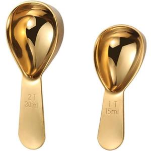 2Pcs Copper Coffee Scoop Stainless Steel Coffee Scoops 1 Coffee Tablespoons (15ML), Measuring 2 Tablespoons (30ml) Coffee Measuring Spoons for Tea, Sugar