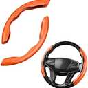 Car Steering Wheel Cover, 2PCS Segmented Steering Wheel Protector, Carbon Fiber Anti-Slip and Durable Car Accessory, Universal Fit for Most Cars (Carbon Fiber Orange)