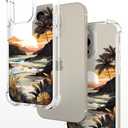 Hungo Compatible for iPhone 15 Pro Max Case for Women Clear Design Cute,Girly Girls Promax Ocean Beach Mountain Sunset Sun Sea Palm Trees Clouds Hills Tropical