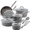 Rachael Ray - 16802 Rachael Ray Cucina Nonstick Cookware Pots and Pans Set, 12 Piece, Sea Salt Gray, 12 Piece Porcelain Enamel