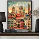 10 x Antwerp Belgium Art Print Poster, Europe City Skyline Artwork Painting Wall Art Vintage Painting for Bedroom Bathroom Living Room Decor 53 (Antwerp Belgium, 8 x 10 inches, Unframed)