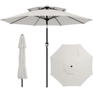 AreShark 10ft 2 Tiers Patio Umbrella - Outdoor Umbrella Waterproof UV Protection, Market Table Umbrella w/Push Button Tilt&Crank for Pool, Porch, Garden(Ivory)