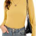 Womens Long Sleeve Turtleneck T-Shirts Casual Lightweight Slim Fit Cozy Base Layer Top (Yellow, L)