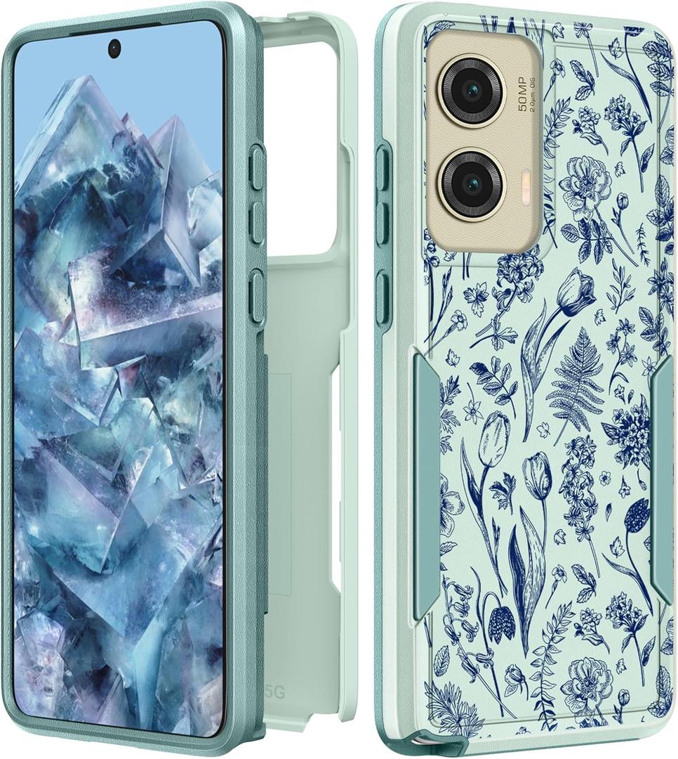 for Moto G Stylus 5G 2024 Case Women - Cute Girls Phone Cover Girly Kawaii Aesthetic Design Blue Flower Heavy Duty Protective Shockproof Military Grade for Motorola Moto G Stylus 5G 2024 Cases