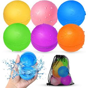 SOPPYCID Reusable Water Balloons, Water Ball for Beach Toys, Summer Toys, Easy Quick Fill & Self-Sealing Water Bombs, Soft Silicone Water Splash Ball, Best Gift for Kids(6Pcs)