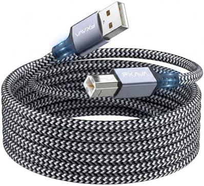 FXAVA USB Printer Cable 20 Foot - Nylon Braided High Speed Long USB2.0 A to B Printer Cord for HP, Canon, Epson, Dell, Brother, Lexmark, Xerox, Scanner & MIDI