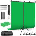 HEMMOTOP Green Screen Backdrop Kit, 8x6.8ft Wider Green Screen with Stand, Portable Chromakey Greenscreen Background with Stand, Spring Clamps, Carrying Case for Zoom, Streaming, Video