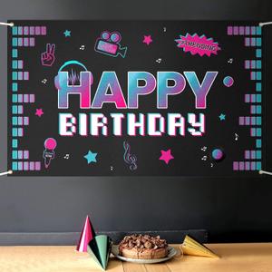 Happy Birthday TIK Tok Music Large Backdrop Banner - Perfect for Home Wall Photoprop Backdrop Music Party Decorations.