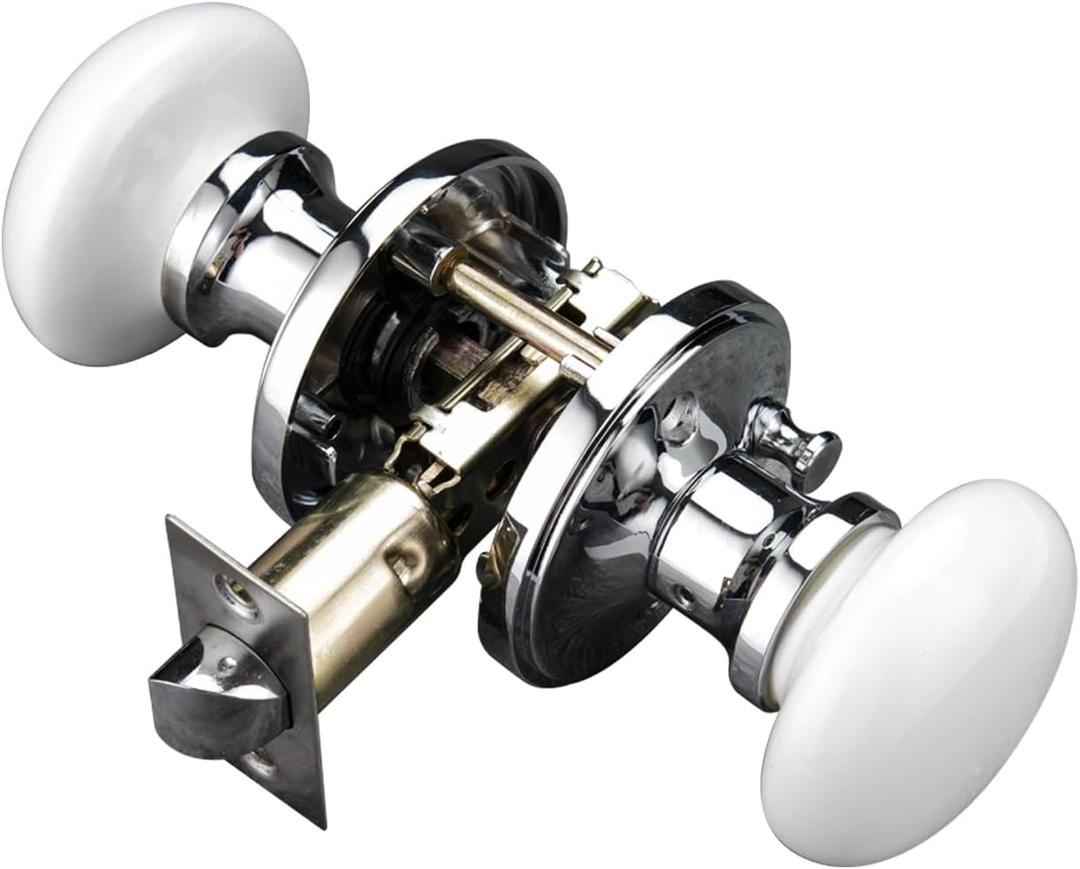 NCL White Door Knobs, Bright Chrome Keyless Door Handles, Porcelain Door Levers, Interior Bath Door Knob