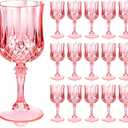 Ciaell 24PCS Pink Plastic Wine Glasses - 7 Oz Plastic Goblets for Party - Pink Vintage Drinking Glasses - Disposable Water Goblets Set for Wedding, Bar, Wine, Cocktail, Whiskey & Easter