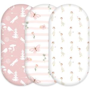 Pack Organic Bassinet Sheets for Girls Stretch, Soft Cozy Fitted Bassinet Mattress Sheet (32" x 16") Universal Fit for Hourglass, Oval, & Rectangle Mattresses Pink B