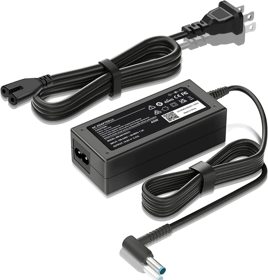45W Charger for HP Laptop Computer - Fit for HP Pavilion, Stream, Envy, ProBook, EliteBook, Spectre, Notebook AC Adapter Power Cord (4.5mm x 3.0mm Smart Blue Tip)