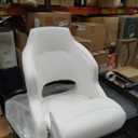 High Back White Pontoon Captain Seat Premium Sports Flip Up Captains Chair