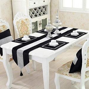 HeMiaor 13"x84" Rhinestone Table Runner with Tassel Decoration for Party and Wedding,Grey (13x84")