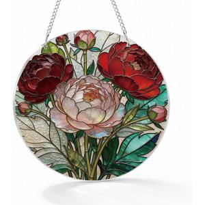 Flower Window Decor, Acrylic Hanging Suncatcher, Indoor Window Wall Art, Home Garden Decorations, Valentines Day Decor Ornaments, Floral Botanical Lover Gift